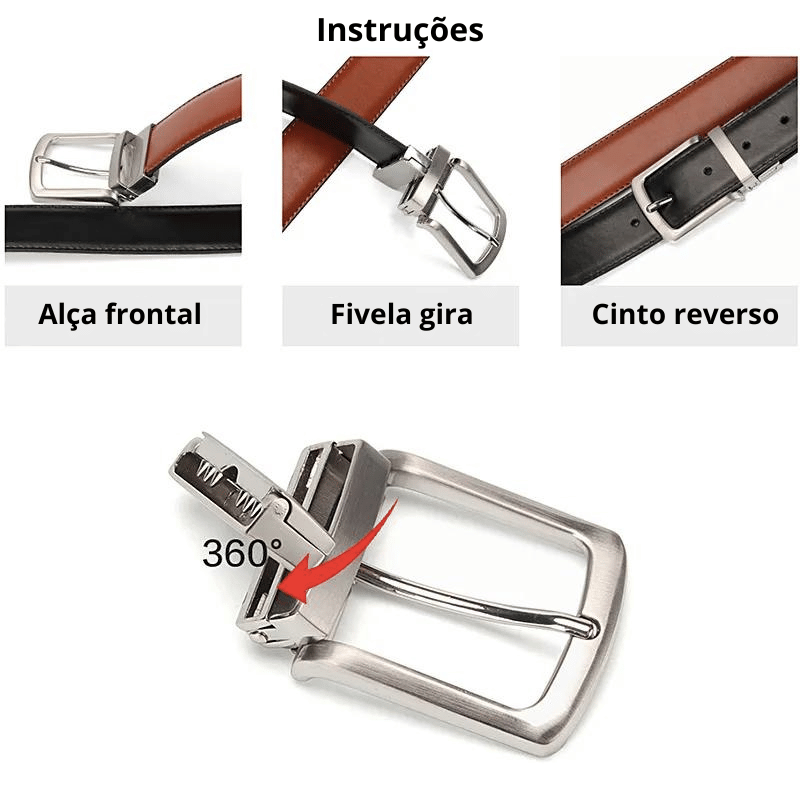 Cinto em Couro Lester com Fivela Reversível (ref.372) - Lester