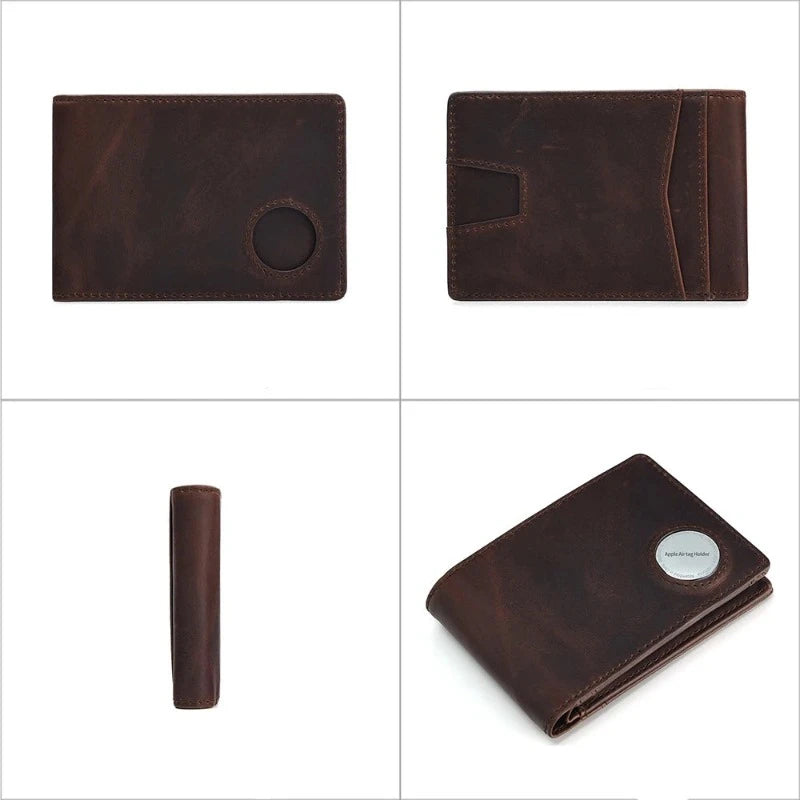 Carteira em Couro Legítimo Suporte AirTag RFID - Lester